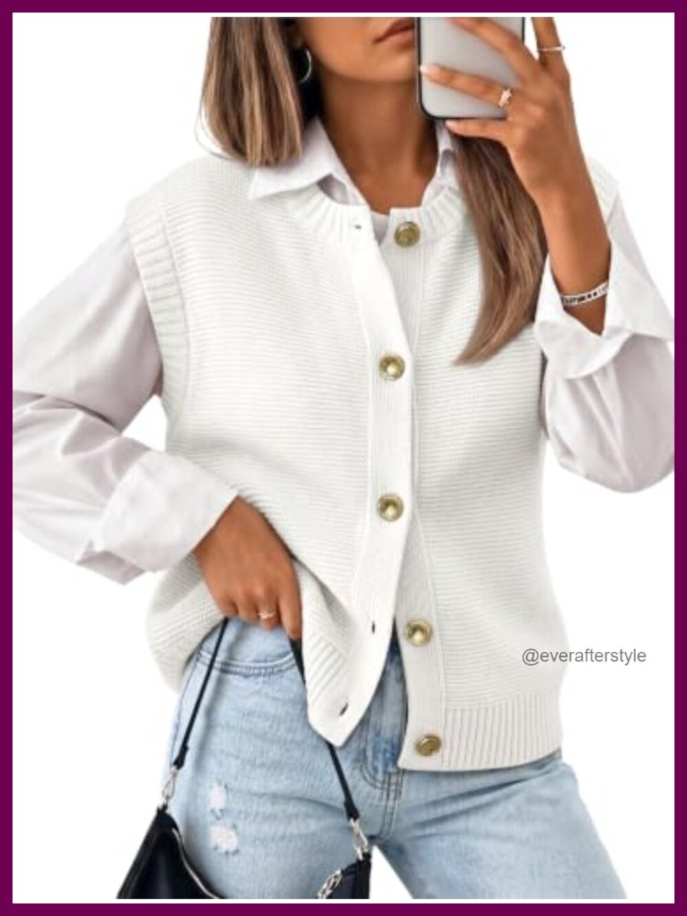Cotton Blend Button Down Sweater Vest Crew Neck Sleeveless Knit